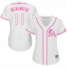 Women's Majestic Miami Marlins #11 J. T. Realmuto Authentic White Fashion Cool Base MLB Jersey