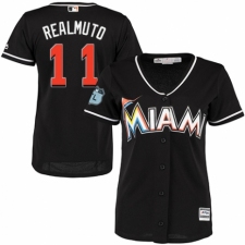 Women's Majestic Miami Marlins #11 J. T. Realmuto Replica Black Alternate 2 Cool Base MLB Jersey