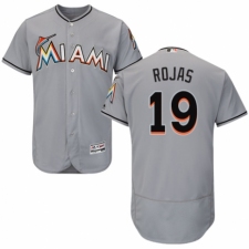 Men's Majestic Miami Marlins #19 Miguel Rojas Grey Road Flex Base Authentic Collection MLB Jersey