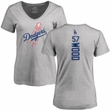 MLB Women's Nike Los Angeles Dodgers #57 Alex Wood Ash Backer T-Shirt