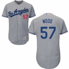 Men's Majestic Los Angeles Dodgers #57 Alex Wood Grey Road Flex Base Authentic Collection MLB Jersey