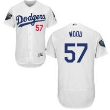 Men's Majestic Los Angeles Dodgers #57 Alex Wood White Home Flex Base Authentic Collection 2018 World Series MLB Jersey