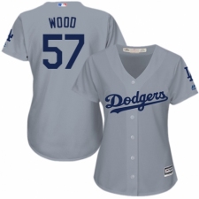 Women's Majestic Los Angeles Dodgers #57 Alex Wood Authentic Grey Road Cool Base MLB Jersey