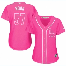 Women's Majestic Los Angeles Dodgers #57 Alex Wood Authentic Pink Fashion Cool Base MLB Jersey