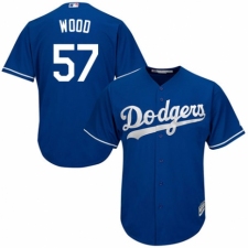 Youth Majestic Los Angeles Dodgers #57 Alex Wood Authentic Royal Blue Alternate Cool Base MLB Jersey