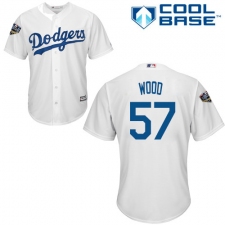 Youth Majestic Los Angeles Dodgers #57 Alex Wood Authentic White Home Cool Base 2018 World Series MLB Jersey