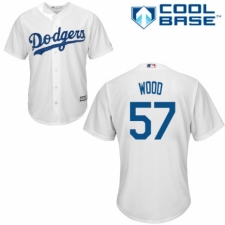 Youth Majestic Los Angeles Dodgers #57 Alex Wood Authentic White Home Cool Base MLB Jersey