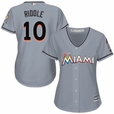 Women's Majestic Miami Marlins #10 JT Riddle Authentic Grey Road Cool Base MLB Jersey