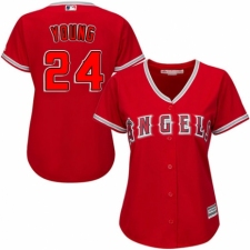 Women's Majestic Los Angeles Angels of Anaheim #24 Chris Young Authentic Red Alternate MLB Jersey
