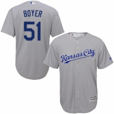Men's Majestic Kansas City Royals #51 Blaine Boyer Replica Grey Road Cool Base MLB Jersey