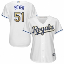 Women's Majestic Kansas City Royals #51 Blaine Boyer Authentic White Home Cool Base MLB Jersey