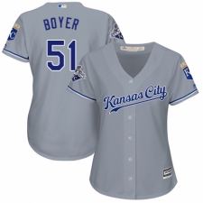 Women's Majestic Kansas City Royals #51 Blaine Boyer Replica Grey Road Cool Base MLB Jersey