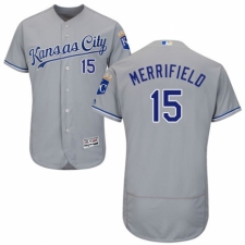 Men's Majestic Kansas City Royals #15 Whit Merrifield Grey Road Flex Base Authentic Collection MLB Jersey