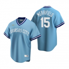 Men's Nike Kansas City Royals #15 Whit Merrifield Light Blue Cooperstown Collection Road Stitched Baseball Jersey