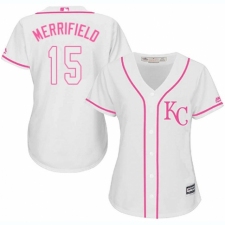 Women's Majestic Kansas City Royals #15 Whit Merrifield Replica White Fashion Cool Base MLB Jersey