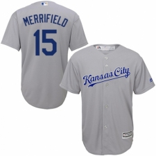 Youth Majestic Kansas City Royals #15 Whit Merrifield Replica Grey Road Cool Base MLB Jersey