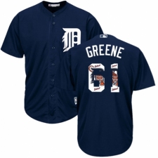 Men's Majestic Detroit Tigers #61 Shane Greene Authentic Navy Blue Team Logo Fashion Cool Base MLB Jersey