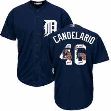 Men's Majestic Detroit Tigers #46 Jeimer Candelario Authentic Navy Blue Team Logo Fashion Cool Base MLB Jersey