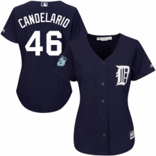Women's Majestic Detroit Tigers #46 Jeimer Candelario Authentic Navy Blue Alternate Cool Base MLB Jersey
