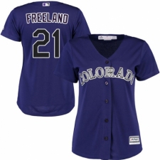 Women's Majestic Colorado Rockies #21 Kyle Freeland Authentic Purple Alternate 1 Cool Base MLB Jersey