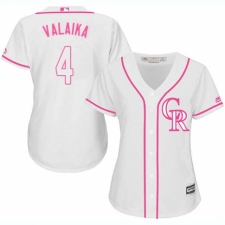 Women's Majestic Colorado Rockies #4 Pat Valaika Replica White Fashion Cool Base MLB Jersey
