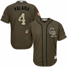 Youth Majestic Colorado Rockies #4 Pat Valaika Authentic Green Salute to Service MLB Jersey