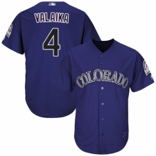 Youth Majestic Colorado Rockies #4 Pat Valaika Authentic Purple Alternate 1 Cool Base MLB Jersey