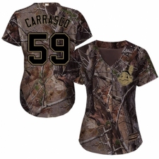 Women's Majestic Cleveland Indians #59 Carlos Carrasco Authentic Camo Realtree Collection Flex Base MLB Jersey