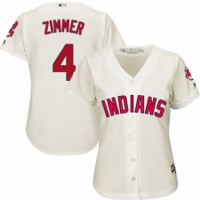 Women's Majestic Cleveland Indians #4 Bradley Zimmer Authentic Cream Alternate 2 Cool Base MLB Jersey