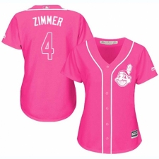 Women's Majestic Cleveland Indians #4 Bradley Zimmer Authentic Pink Fashion Cool Base MLB Jersey