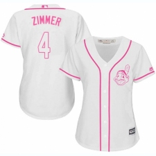 Women's Majestic Cleveland Indians #4 Bradley Zimmer Authentic White Fashion Cool Base MLB Jersey