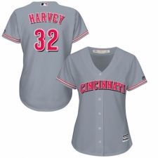 Women's Majestic Cincinnati Reds #32 Matt Harvey Replica Grey Road Cool Base MLB Jersey