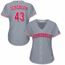 Women's Majestic Cincinnati Reds #43 Scott Schebler Replica Grey Road Cool Base MLB Jersey