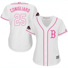 Women's Majestic Boston Red Sox #25 Tony Conigliaro Authentic White Fashion 2018 World Series Champions MLB Jersey