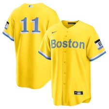 Men's Boston Red Sox #11 Rafael Devers Nike Gold-Light Blue 2021 City Connect Replica Player Jersey