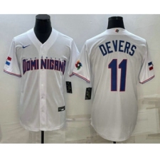 Men's Dominican Republic Baseball #11 Rafael Devers 2023 White World Baseball Classic Stitched Jerseys