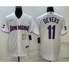 Men's Dominican Republic Baseball #11 Rafael Devers Number 2023 White World Baseball Classic Stitched Jerseys