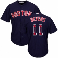 Men's Majestic Boston Red Sox #11 Rafael Devers Authentic Navy Blue Team Logo Fashion Cool Base MLB Jersey