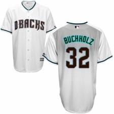 Men's Majestic Arizona Diamondbacks #32 Clay Buchholz Authentic White/Capri Cool Base MLB Jersey