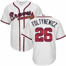 Men's Majestic Atlanta Braves #26 Mike Foltynewicz Authentic White Team Logo Fashion Cool Base MLB Jersey