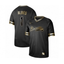 Men's Atlanta Braves #1 Ozzie Albies Authentic Black Gold Fashion Baseball Jersey