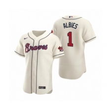 Men's Atlanta Braves #1 Ozzie Albies Nike Cream Authentic 2020 Alternate Jersey