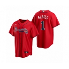 Men's Atlanta Braves #1 Ozzie Albies Nike Red 2020 Replica Alternate Jersey