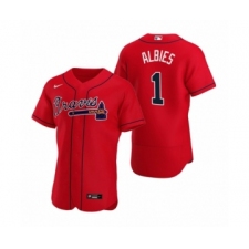 Men's Atlanta Braves #1 Ozzie Albies Nike Red Authentic 2020 Alternate Jersey