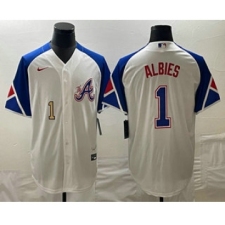 Mens Atlanta Braves #1 Ozzie Albies Number White 2023 City Connect Cool Base Stitched Jersey