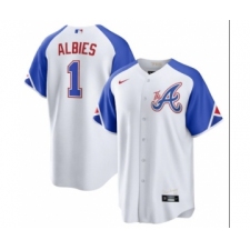 Men's Atlanta Braves #1 Ozzie Albies White 2023 City Connect Cool Base Stitched Baseball Jersey