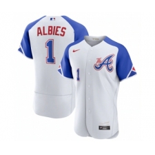 Men's Atlanta Braves #1 Ozzie Albies White 2023 City Connect Flex Base Stitched Jersey