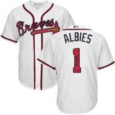 Men's Majestic Atlanta Braves #1 Ozzie Albies Authentic White Team Logo Fashion Cool Base MLB Jersey