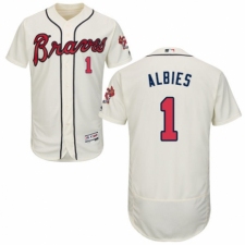 Men's Majestic Atlanta Braves #1 Ozzie Albies Cream Alternate Flex Base Authentic Collection MLB Jersey