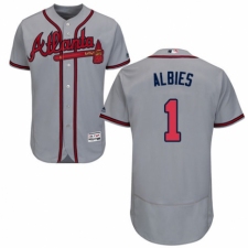 Men's Majestic Atlanta Braves #1 Ozzie Albies Grey Road Flex Base Authentic Collection MLB Jersey